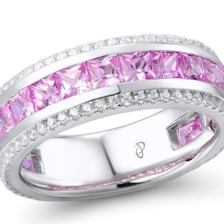 Sterling Silver Ring Created Pink Sapphire,White Cubic Zirconia (R309328CPSZSL925)