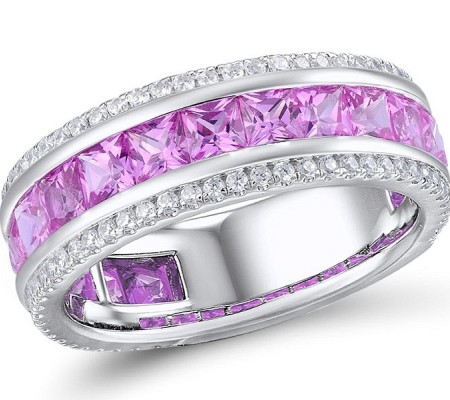 Sterling Silver Ring Created Pink Sapphire,Created white sapphire (R309328CPWSL925)