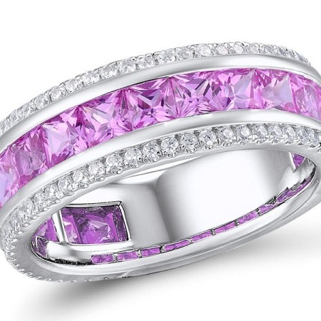 Sterling Silver Ring Created Pink Sapphire,Created white sapphire (R309328CPWSL925)