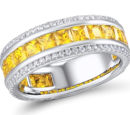 Sterling Silver Ring Citrine,Created white sapphire (R309328CTWSL925)