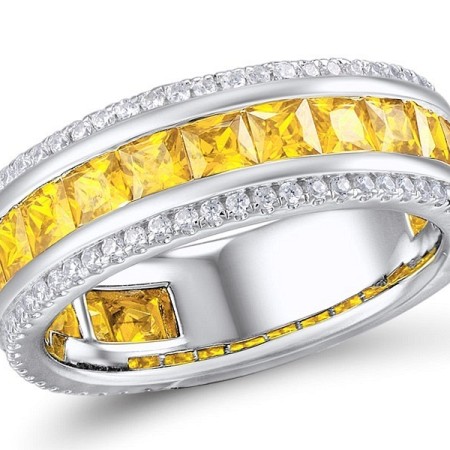 Sterling Silver Ring Citrine,Created white sapphire (R309328CTWSL925)