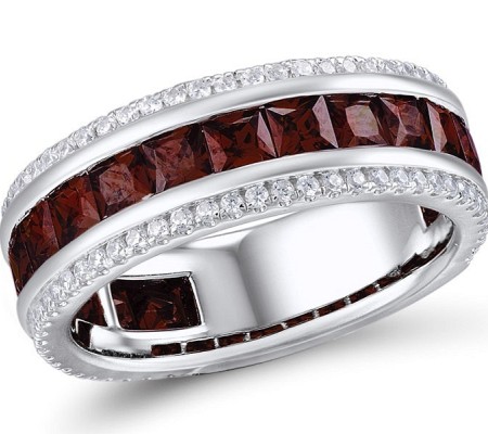 Sterling Silver Ring Created white sapphire,Garnet (R309328GCWSL925)