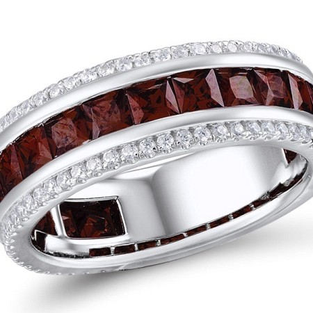 Sterling Silver Ring Created white sapphire,Garnet (R309328GCWSL925)