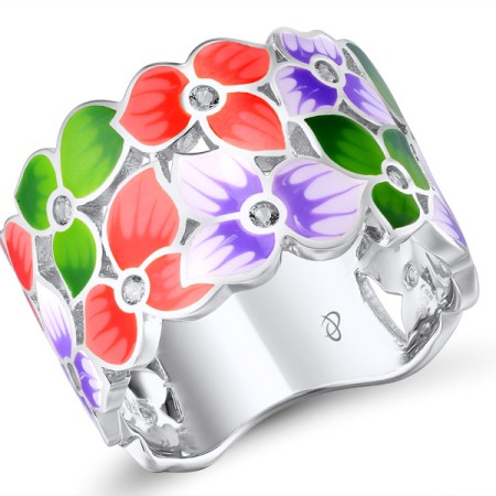 Brass w/ White Gold Plating Ring Enamel,Yellow Nano Cubic Zirconia (Ci (R309378ENABRW) - US 6