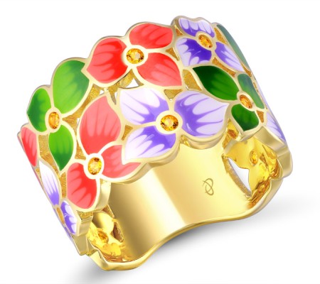 Sterling Silver w/ Yellow Plating Ring Enamel,Yellow Nano Cubic Zirconia (Ci (R309378ENASY925) - US 6.75