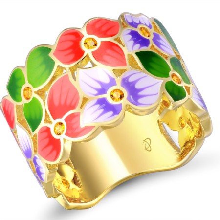 Sterling Silver w/ Yellow Plating Ring Enamel,Yellow Nano Cubic Zirconia (Ci (R309378ENASY925) - US 6.75