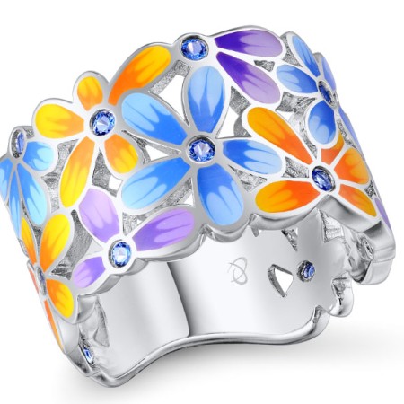 Brass w/ White Gold Plating Ring Blue Spinel,Enamel (R309379ENABRW)