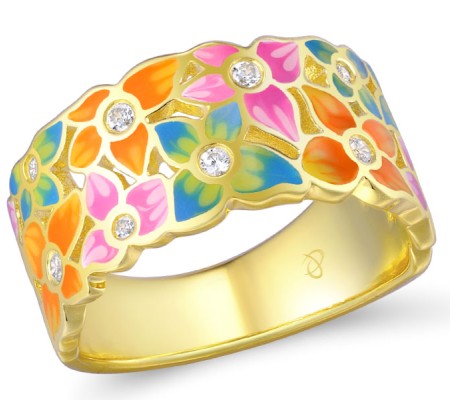 Sterling Silver w/ Yellow Plating Ring Enamel,White Cubic Zirconia (R309542ENASY925) - US 6
