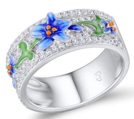 Sterling Silver w/ Black White Plating Ring Enamel,White Cubic Zirconia (R309546ENASK925) - US 5.5