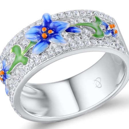 Sterling Silver w/ Black White Plating Ring Enamel,White Cubic Zirconia (R309546ENASK925) - US 5.5