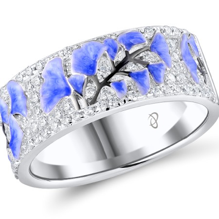 Sterling Silver w/ Black White Plating Ring Enamel,White Cubic Zirconia (R309547ENA1SK925) - US 6