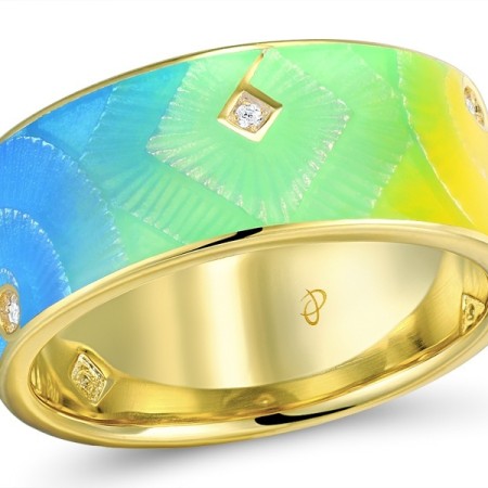 Sterling Silver w/ Yellow Plating Ring Enamel,White Cubic Zirconia (R309548ENASY925)