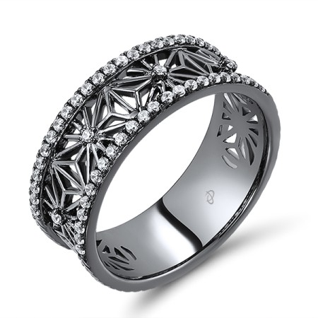 Sterling Silver w/ Black Plating Ring White Cubic Zirconia (R309652WCZSB925)