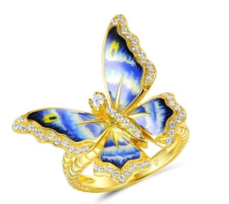 Sterling Silver w/ Yellow Plating Ring Enamel,White Cubic Zirconia (R309698ENASY925) - US 6