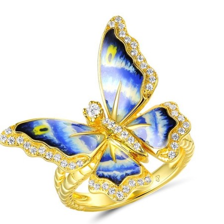 Sterling Silver w/ Yellow Plating Ring Enamel,White Cubic Zirconia (R309698ENASY925) - US 6