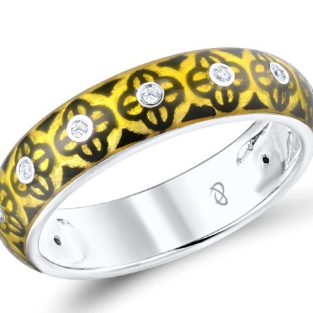 Sterling Silver Ring Enamel,White Cubic Zirconia (R309700ENA1SL925)