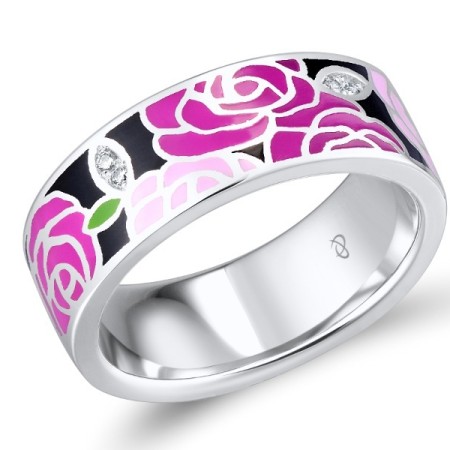 Sterling Silver Ring Enamel,White Cubic Zirconia (R309855ENASL925)