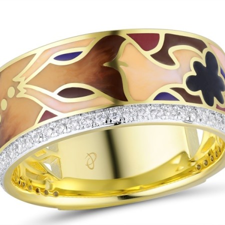 Brass w/ Yellow Gold Plating Ring Enamel,White Cubic Zirconia (R309871ENA1BRY)