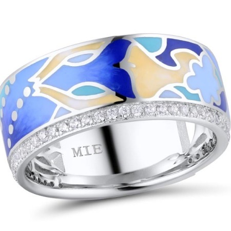 Brass w/ White Gold Plating Ring Enamel,White Cubic Zirconia (R309871ENA2BRW)