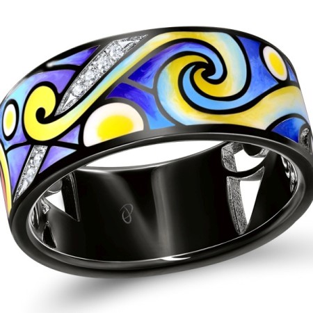Sterling Silver w/ Black White Plating Ring Enamel,White Cubic Zirconia (R309880ENASK925)