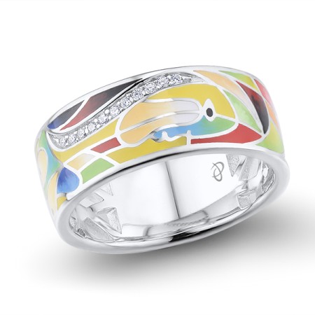 Sterling Silver Ring Enamel,White Cubic Zirconia (R309882ENA2SL925) - US 6.5