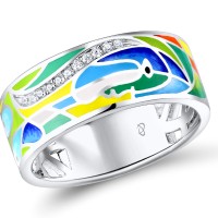 Sterling Silver Ring Enamel,White Cubic Zirconia (R309882ENASL925) - US 6