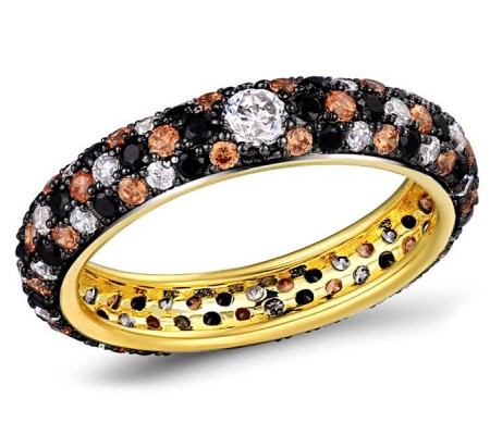 Sterling Silver w/ Yellow Black Plating Ring Black Spinel,Champagne Cubic Zirconia,White Cubic Zirconia (R310104ABCCZ1SC925)