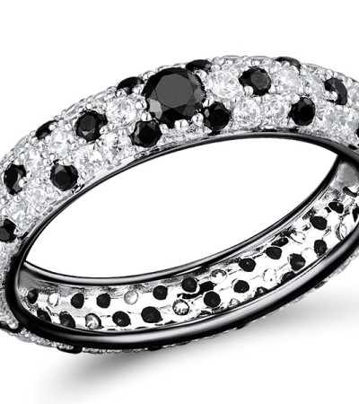 Sterling Silver w/ Black White Plating Ring Black Spinel,White Cubic Zirconia (R310104ABSNZ1SK1925)