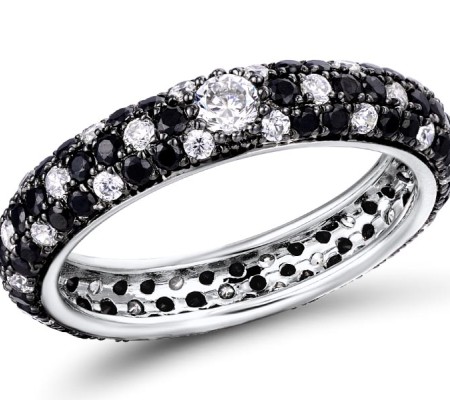 Sterling Silver w/ Black White Plating Ring Black Spinel,White Cubic Zirconia (R310104ABSNZSK925)