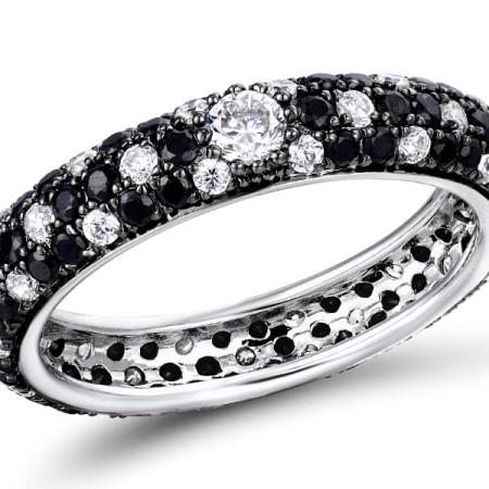 Sterling Silver w/ Black White Plating Ring Black Spinel,White Cubic Zirconia (R310104ABSNZSK925)