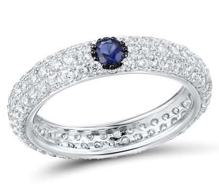 Sterling Silver w/ Black White Plating Ring White Cubic Zirconia,Blue Nano Cubic Zirconia (R310104ABZZ3SK925)