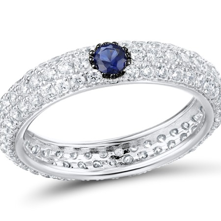 Sterling Silver w/ Black White Plating Ring White Cubic Zirconia,Blue Nano Cubic Zirconia (R310104ABZZ3SK925)