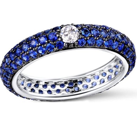 Sterling Silver w/ Black White Plating Ring Blue Nano Cubic Zirconia,White Cubic Zirconia (R310104ABZZSK925)