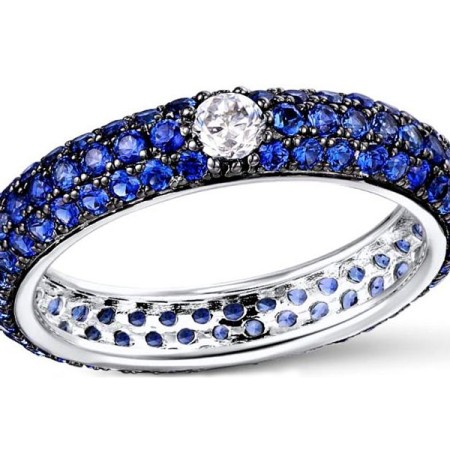 Sterling Silver w/ Black White Plating Ring Blue Nano Cubic Zirconia,White Cubic Zirconia (R310104ABZZSK925)