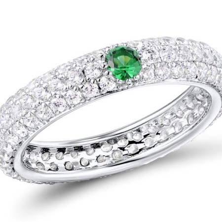 Sterling Silver Ring White Cubic Zirconia,Green Spinel (R310104AGSZ2SL925)