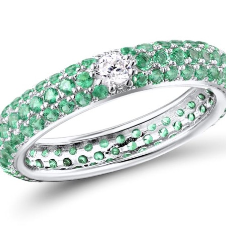 Sterling Silver Ring Green Spinel,White Cubic Zirconia (R310104AGSZ3SL925)