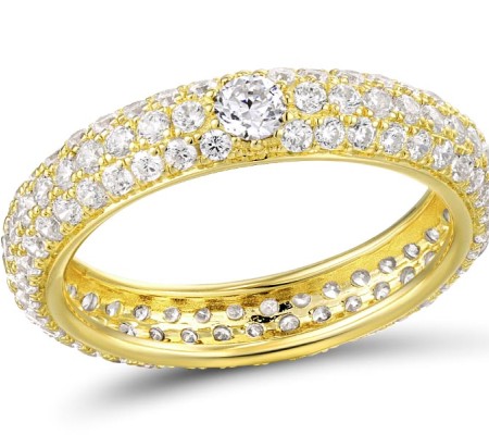 Sterling Silver w/ Yellow Plating Ring White Cubic Zirconia (R310104AWCZSY925)