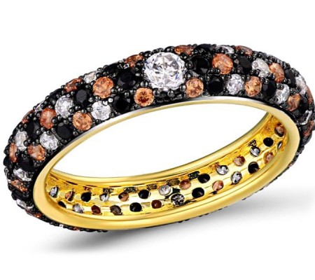 Sterling Silver w/ Yellow Black Plating Ring Black Spinel,Champagne Cubic Zirconia,White Cubic Zirconia (R310104BBCCZ1SC925)