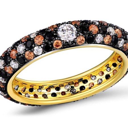 Sterling Silver w/ Yellow Black Plating Ring Black Spinel,Champagne Cubic Zirconia,White Cubic Zirconia (R310104BBCCZ1SC925)