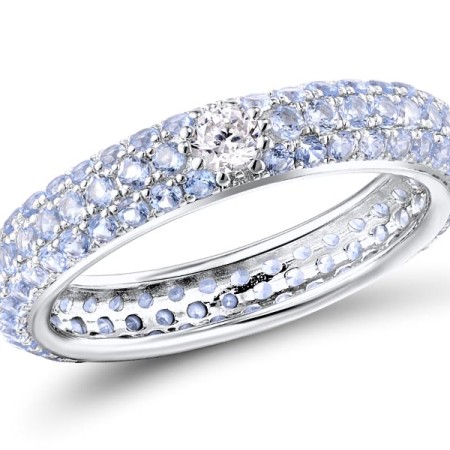 Sterling Silver Ring Blue Spinel,White Cubic Zirconia (R310104BBLZSL925)