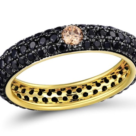 Sterling Silver w/ Yellow Black Plating Ring Black Spinel,Champagne Cubic Zirconia (R310104BBSCSC925)
