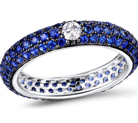 Sterling Silver w/ Black White Plating Ring Blue Nano Cubic Zirconia,White Cubic Zirconia (R310104BBZZSK925)