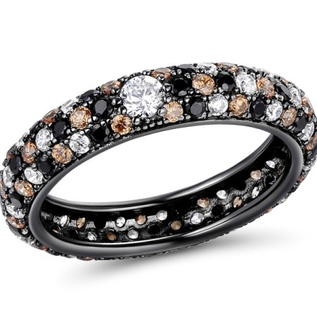 Sterling Silver w/ Black Plating Ring Black spinel,Champagne Cubic Zirconia,White Cubic Zirconia (R310104BCCZ1SB925) - US 5
