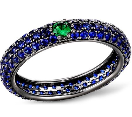 Sterling Silver w/ Black Plating Ring Blue Nano Cubic Zirconia,Green Spinel (R310104BCN1SB925) - US 6.5