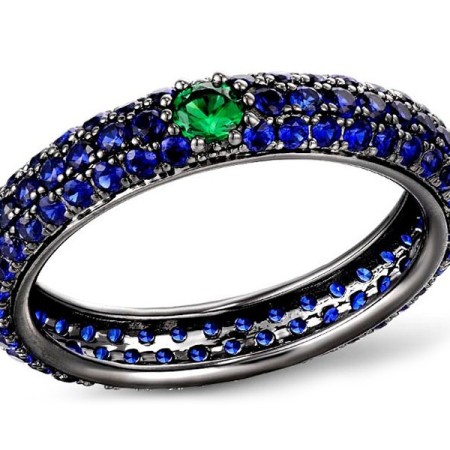 Sterling Silver w/ Black Plating Ring Blue Nano Cubic Zirconia,Green Spinel (R310104BCN1SB925) - US 6.5