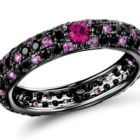 Sterling Silver w/ Black Plating Ring Black Spinel,Created Ruby (R310104BCRB1SB925)