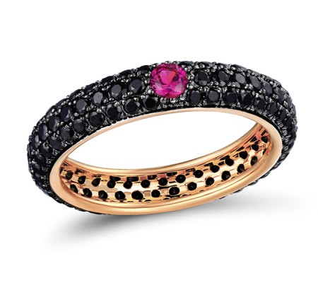 Sterling Silver w/ Rose Black Plating Ring Black Spinel,Created Ruby (R310104BCRBSD925)