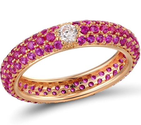 Sterling Silver w/ Rose Plating Ring Created Ruby,White Cubic Zirconia (R310104BCRZ2SR925)