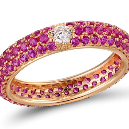 Sterling Silver w/ Rose Plating Ring Created Ruby,White Cubic Zirconia (R310104BCRZ2SR925)