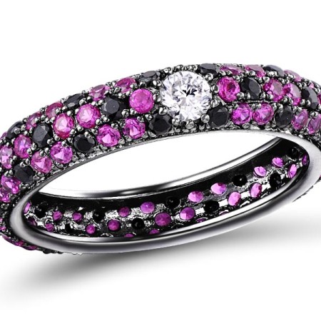 Sterling Silver w/ Black Plating Ring Black spinel,Created Ruby,White Cubic Zirconia (R310104BCRZSB925) - US 6.5